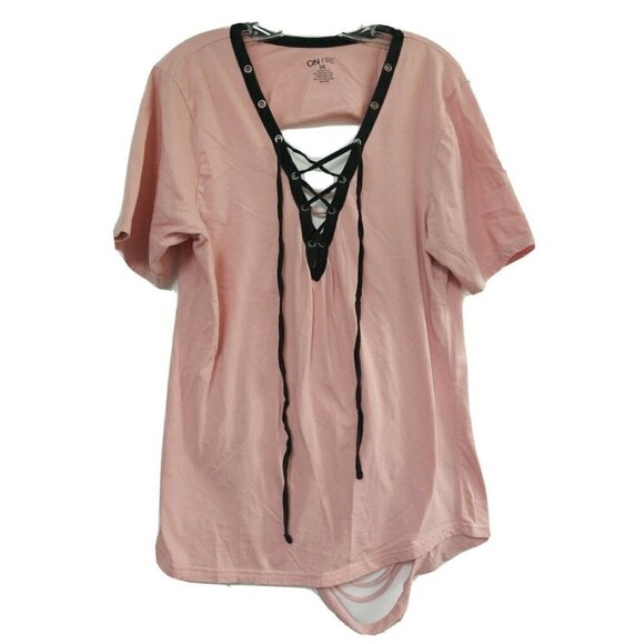 ON FIRE 3X PINK  DRAWSTRING PLUS SIZE TUNIC TEE TO - Picture 1 of 4